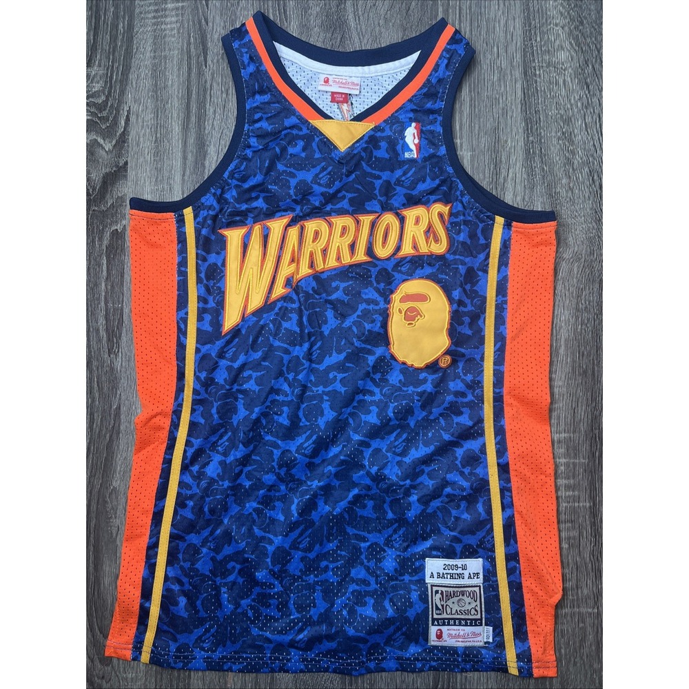 BAPE x Mitchell & Ness Golden State Warriors BAPE Pattern Basketball Jersey Sz M